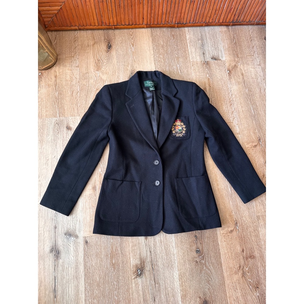 Lauren Ralph‎ Lauren Black Wool Cashmere Crest Blazer 8P